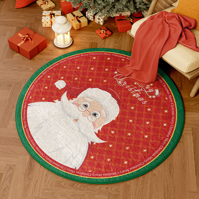 圣诞节日款床边毯儿童卧室圆形地毯客厅隔音地垫防滑学习桌地垫子