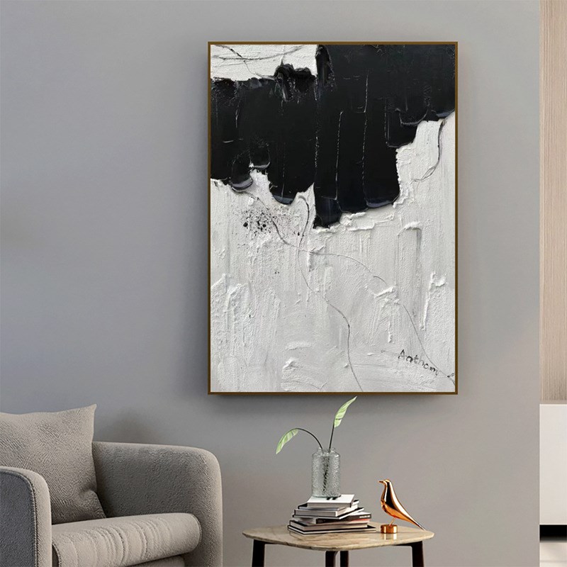 纯手绘厚肌理油画立体抽象客厅装饰画轻奢大幅落地V画餐厅玄关挂图片