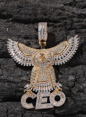 欧美饰品个性嘻哈l字母CEO老鹰吊坠铜镶锆石项链男士毛衣链