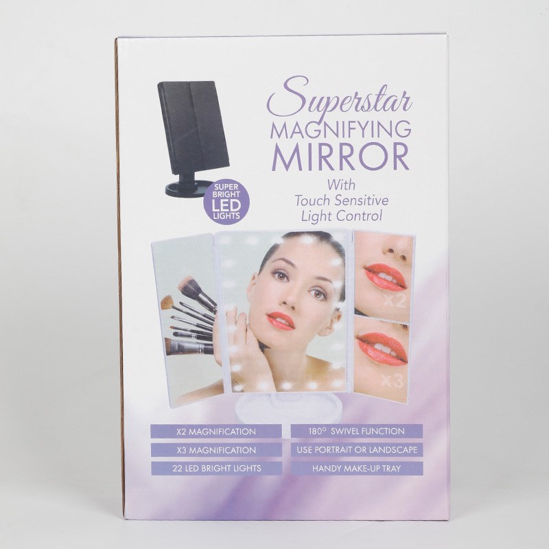 韩日三面折叠gLED化妆镜带灯镜子折叠伸缩单面镜新款补光灯化妆镜