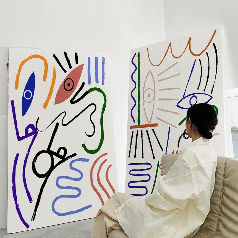 现代简约客厅背景墙装饰s画抽象大尺寸玄关壁画儿童房卧室床头挂图片