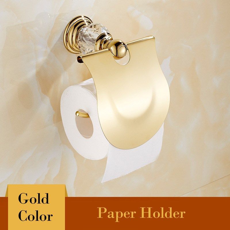 欧式水晶毛巾架套装金色卫生间置物浴巾架L不锈钢卫浴五金套件挂