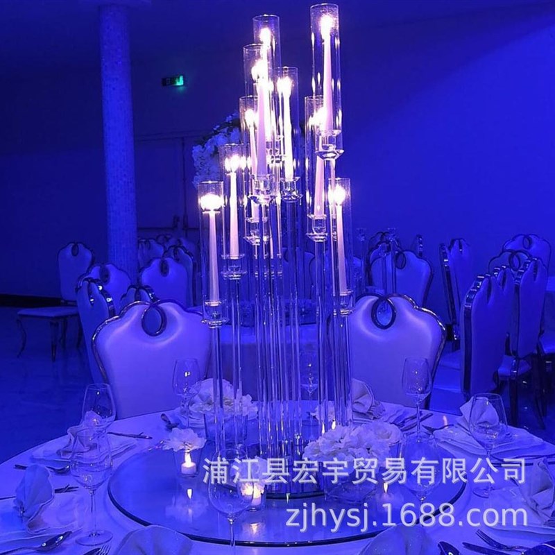 欧式餐桌10头水晶烛台玻璃婚庆道具摆件样板间S装饰拆卸水晶烛台