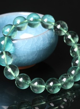 直营 天然绿萤石水晶手链男女款I透性好内部少量棉絮冰裂