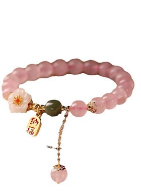 天然粉水晶手串女款原創和田玉水晶手链J可爱粉水晶手串高质量礼