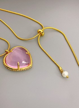 欧美新款b时尚个性心形水晶吊坠项链链条可调节毛衣链潮流配饰