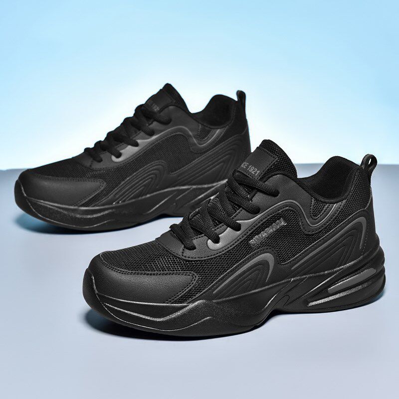 夏季运动鞋男鞋皮面防水跑步休闲鞋男士增高网面透气大码鞋子男款