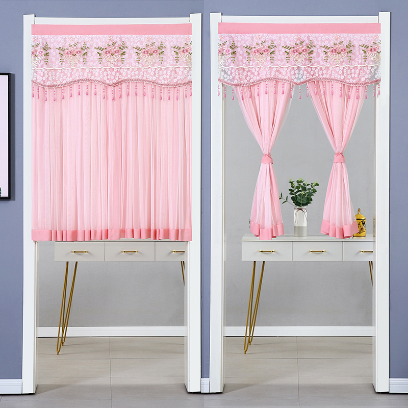 门帘家用免打孔纱帘子短门帘半截挂帘卧室厨房隔断帘遮挡帘魔术贴