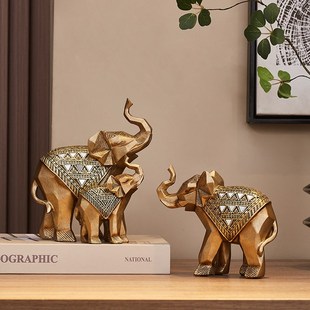 招财大象摆件高i级感客厅工艺品奢酒柜新中式 饰 茶室博古架装