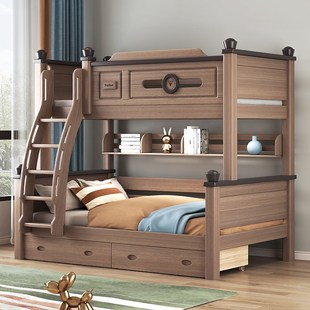 鹅掌楸木上下铺高低床全实木儿童两层高箱子母床双层床两层上下床