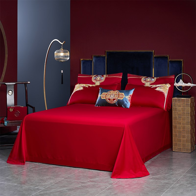 结婚四件套红色被套床单喜字刺绣被罩新婚庆床上用品陪嫁婚房