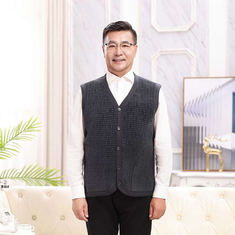 秋冬季中老年马甲加绒爸爸保暖背心加厚老人内穿开衫衣服男式坎肩