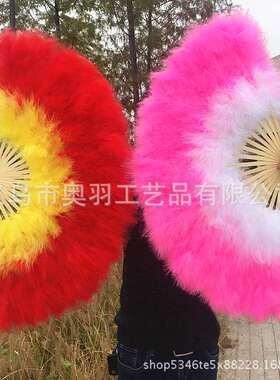 厂家直销多色渐变大羽毛扇大红渐变白色大羽毛扇毛毛扇表演舞台扇