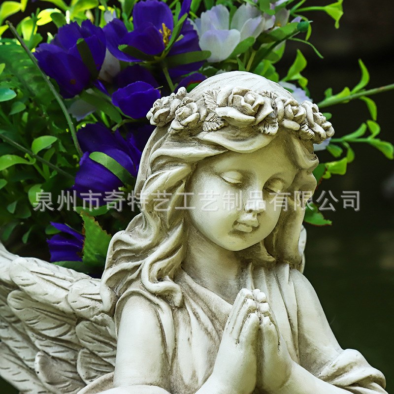 欧式户外花园天使花盆庭院装饰树脂工艺K品花缸雕像创意摆件制做