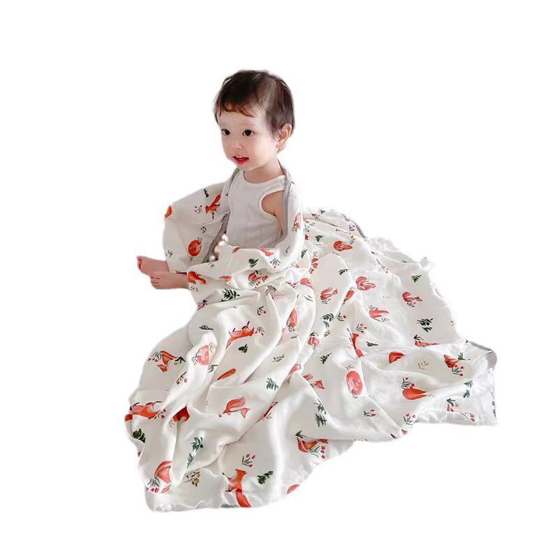 竹棉大尺寸四层纱布大方巾婴儿盖被宝宝被子V抱毯盖毯浴巾