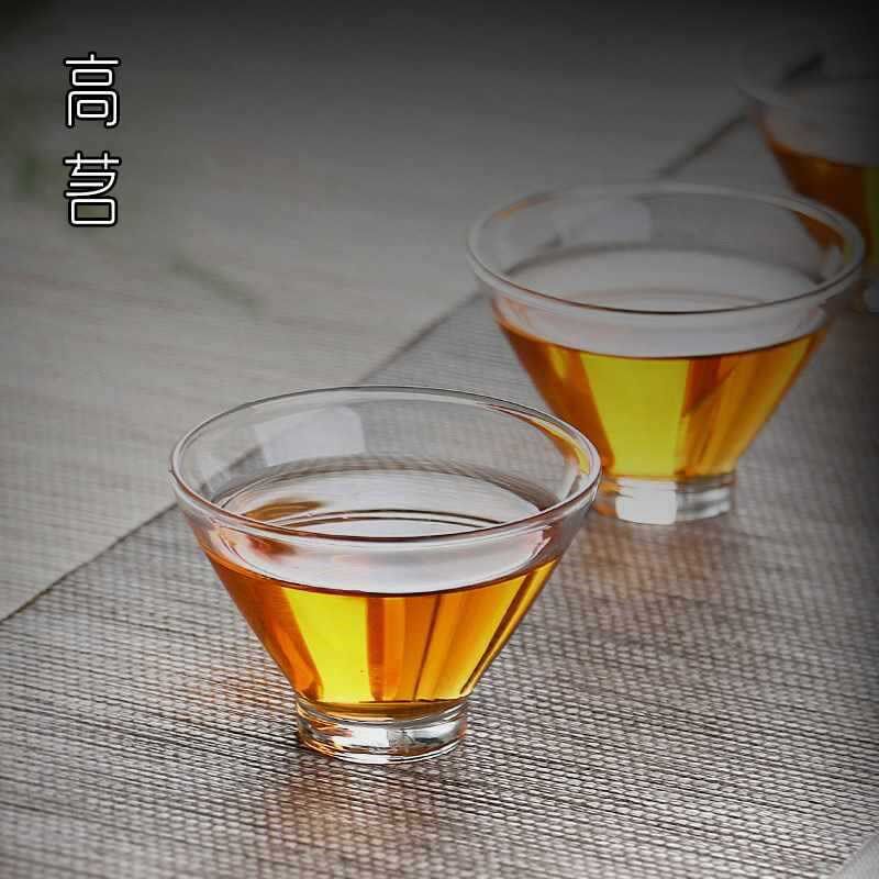日式斗笠杯功夫茶具套装透明4只装品茗杯客人玻璃喝茶小杯子