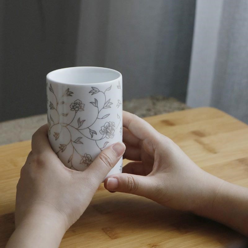 陶瓷茶杯家用水杯单杯主人杯大号直口杯牙刷漱口杯牛奶杯白瓷简约