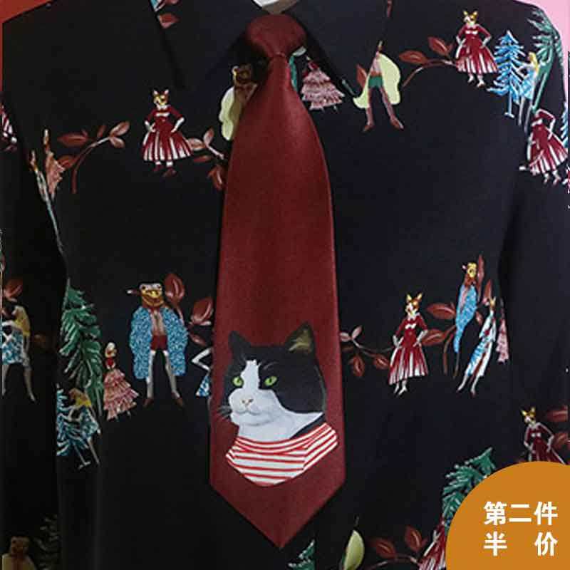 荷囊土酷小领带衬衫女日系个性y短款ins儿童学院制服小物配饰酒红