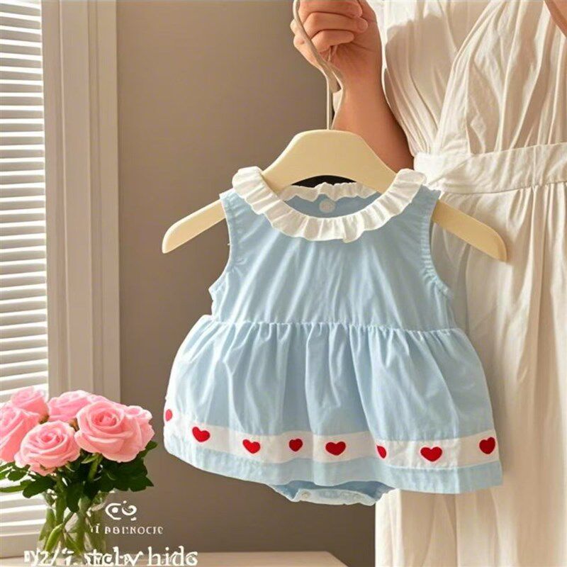 【蓝色爱恋e】25夏款婴幼儿全棉拼接爱心透气连体衣女宝宝连身哈