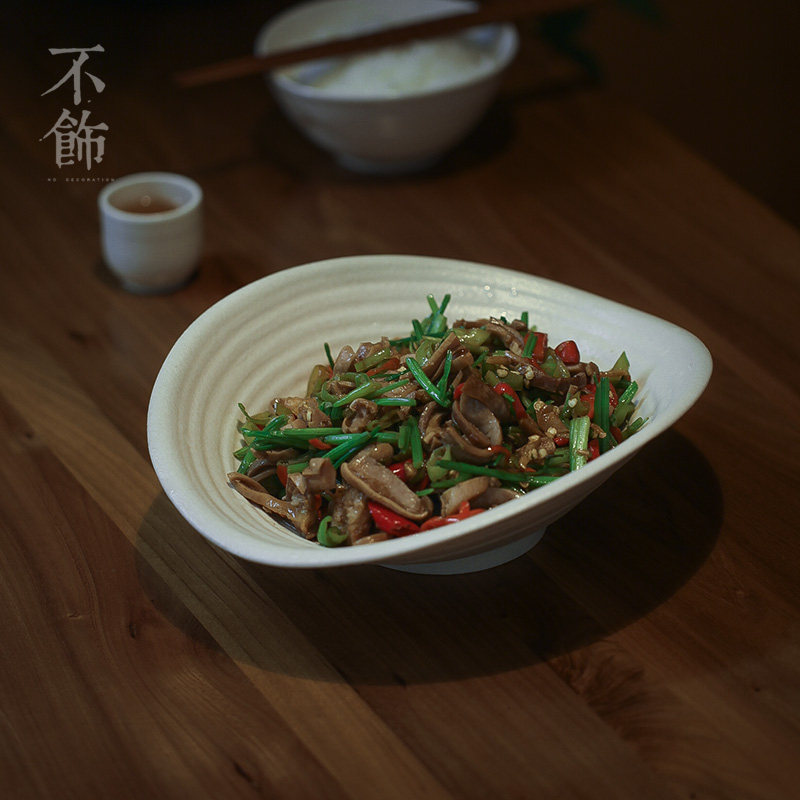 不饰【志野烧阔边薄盘】暖白色白z陶餐盘 中餐炒菜盘 餐厅私厨餐
