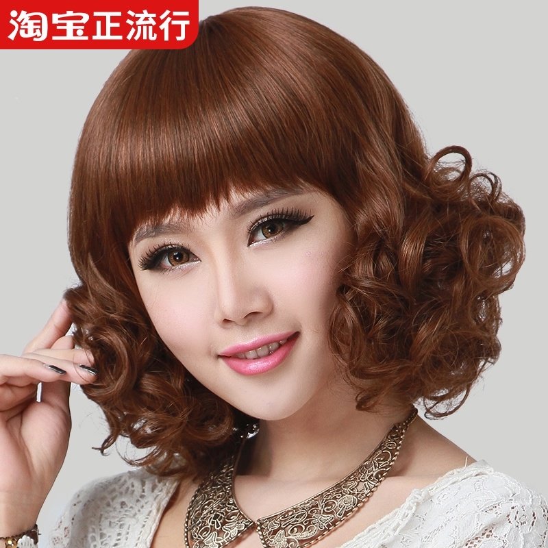 假发女中长发卷发韩式发型圆脸齐刘海梨I花头整顶全头套短发款造