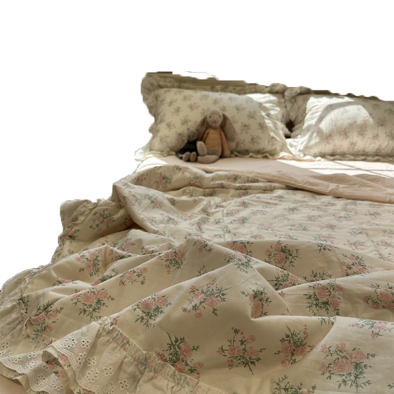 荷叶花边小碎花单双人床裙款夏凉被四件套薄被子空调被可水洗