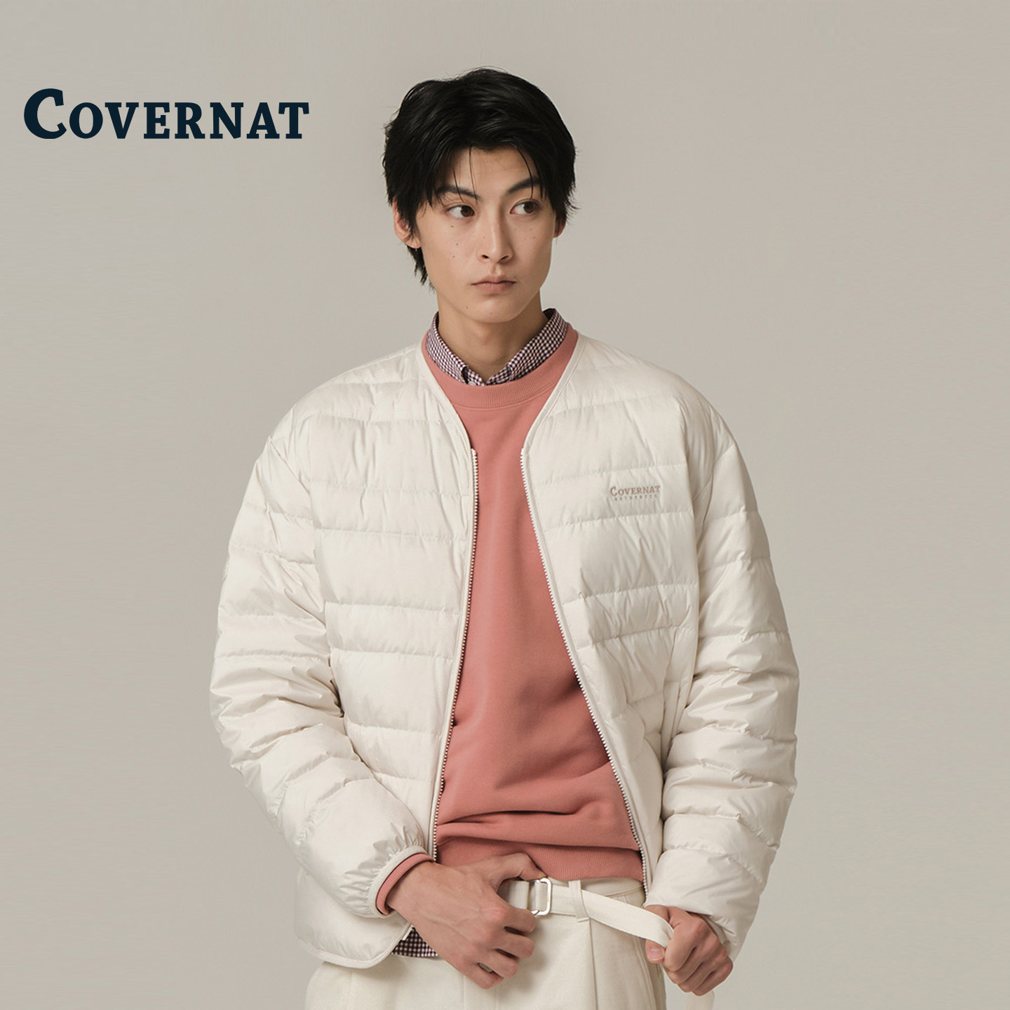 COVERNAT韩国羽绒服男短款轻薄排骨羽绒服冬季白色休闲风百搭外套