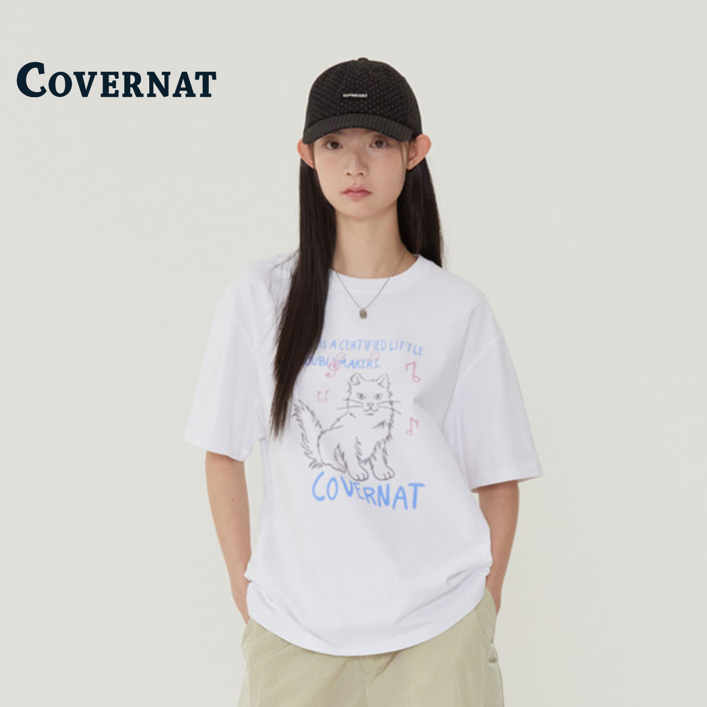 COVERNAT韩国短袖T恤女2026新款夏季纯棉白色内搭打底高级感上衣
