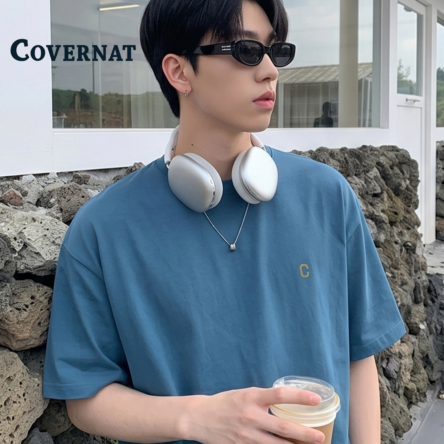 COVERNAT韩国小C短袖男款2026新款夏季t恤纯棉韩版设计感情侣上衣