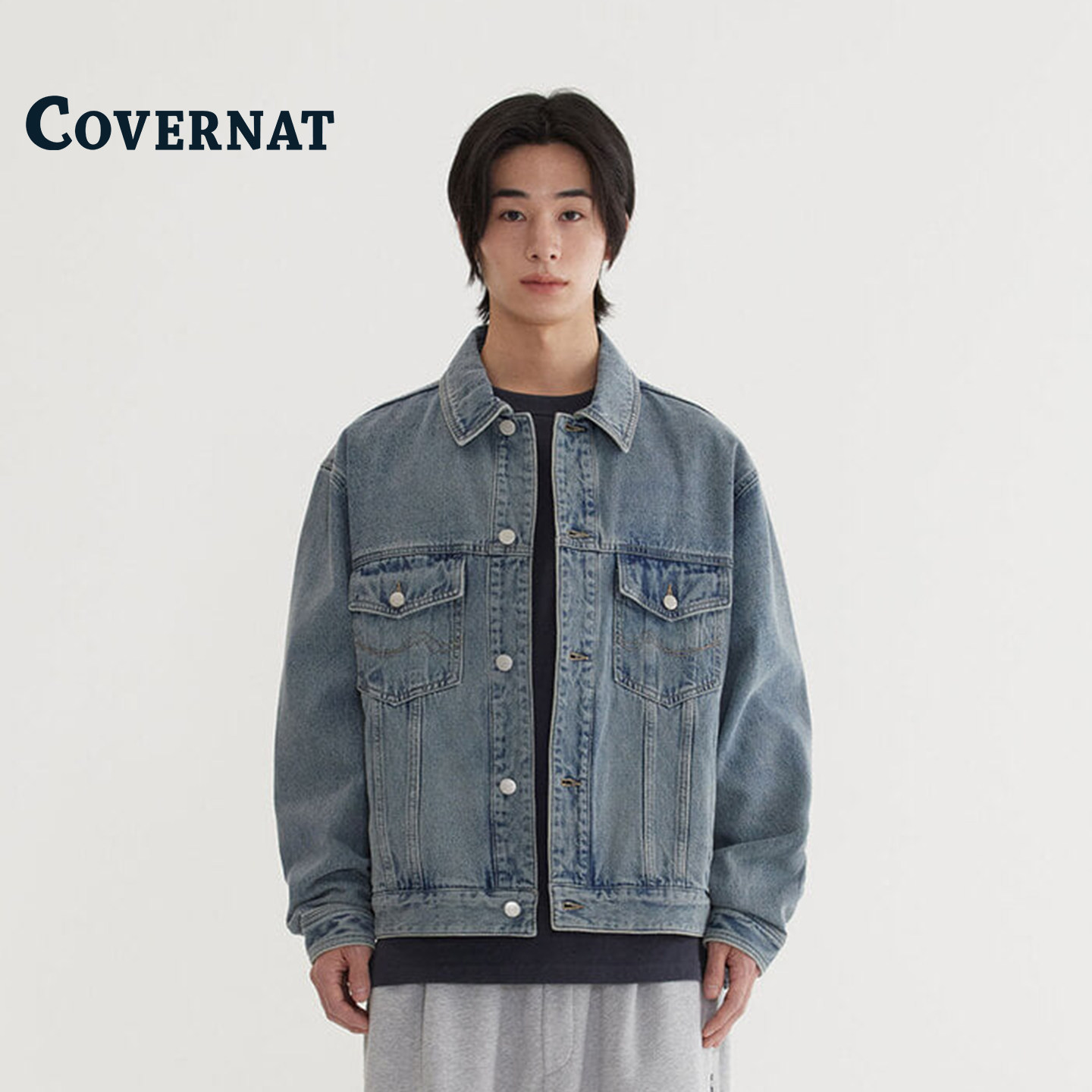 COVERNAT韩国外套韩系复古水洗牛仔上衣薄款开衫夹克外套时尚百搭