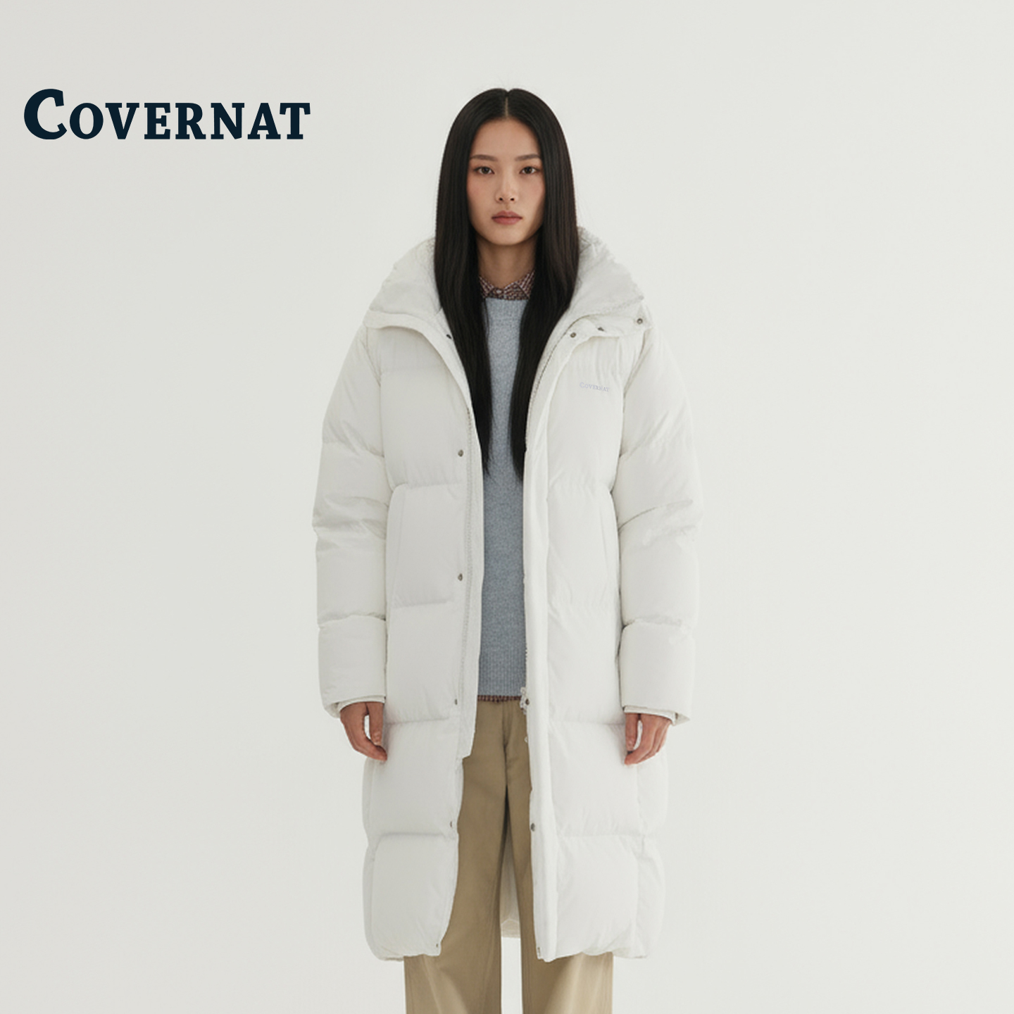 COVERNAT韩国中长款连帽羽绒服