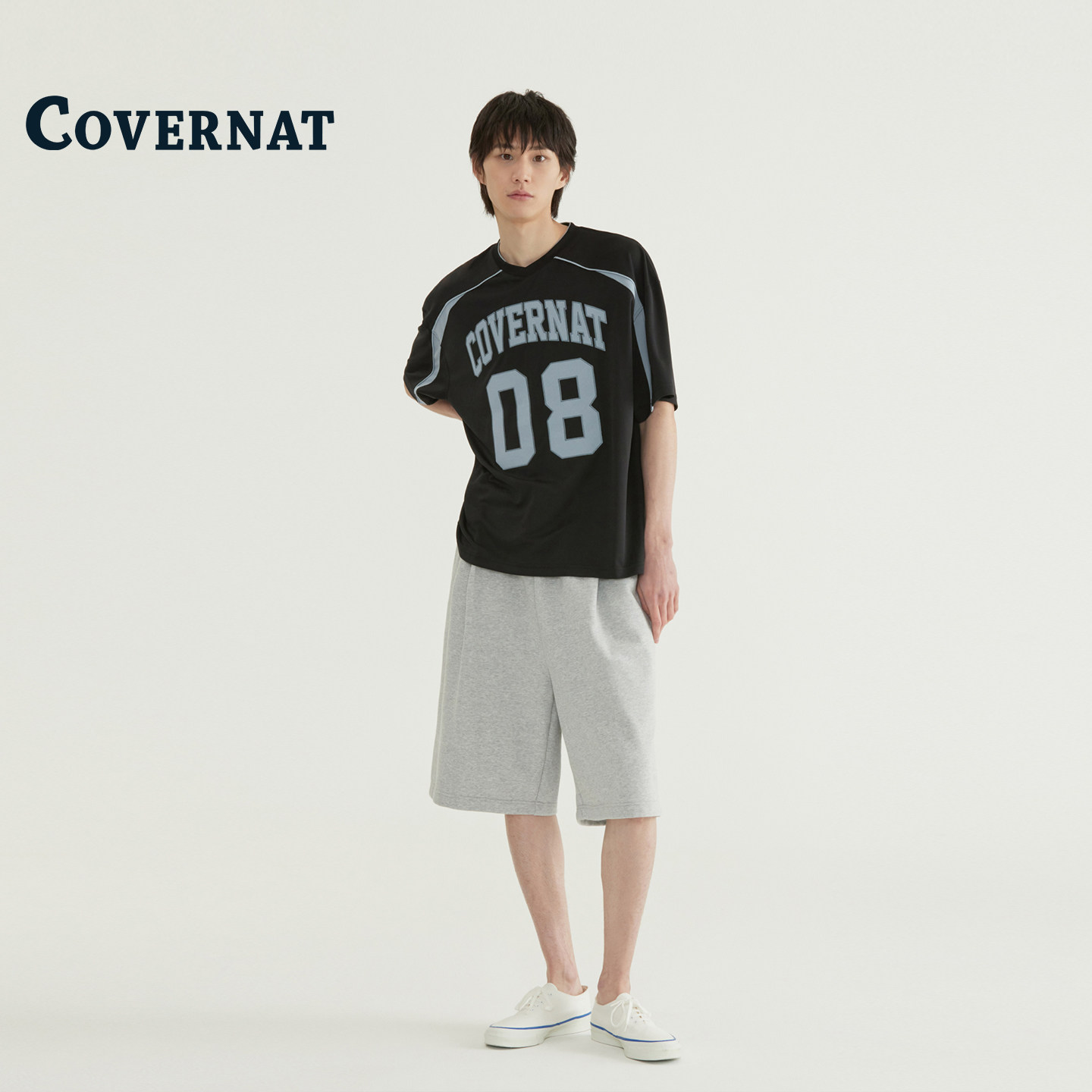 COVERNAT韩国T恤08号刺绣足球服短袖男夏宽松透气时尚运动球衣