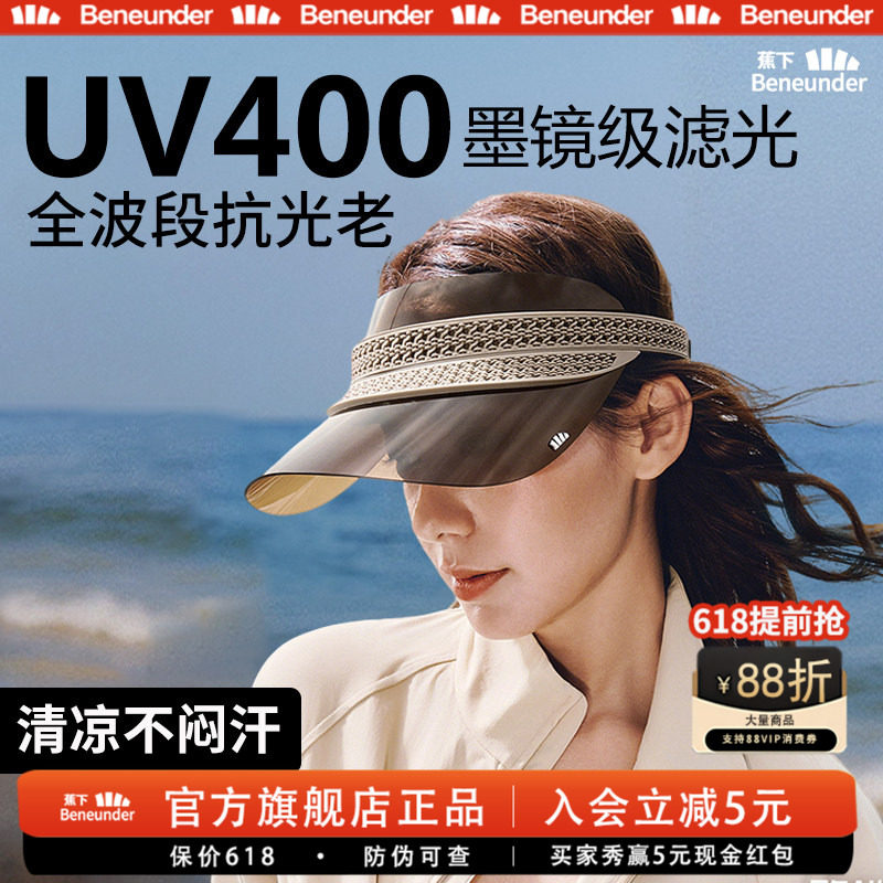 蕉下滤光空顶防晒帽女夏新款镜片遮阳帽防紫外线速干网球帽骑行帽