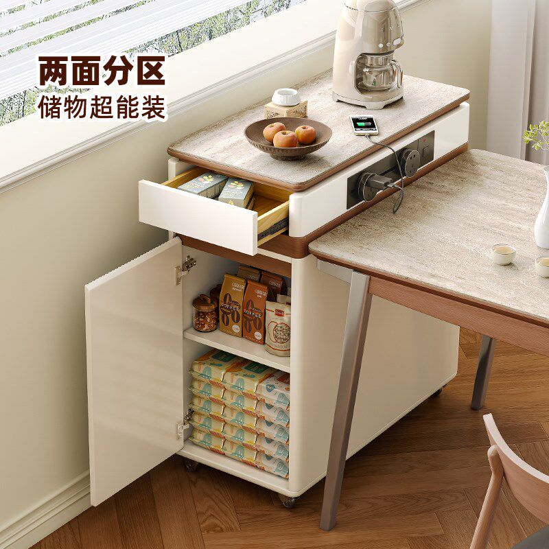 移动岛台柜单独超小窄岛台现代简约小户型超薄洞石岩板导台吧台桌