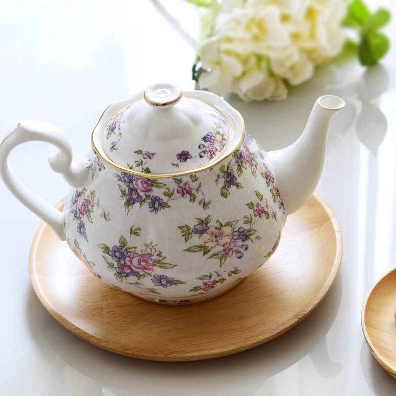金边欧式花茶骨瓷英式下午茶茶具套装家用沏茶单壶单个陶瓷红茶壶