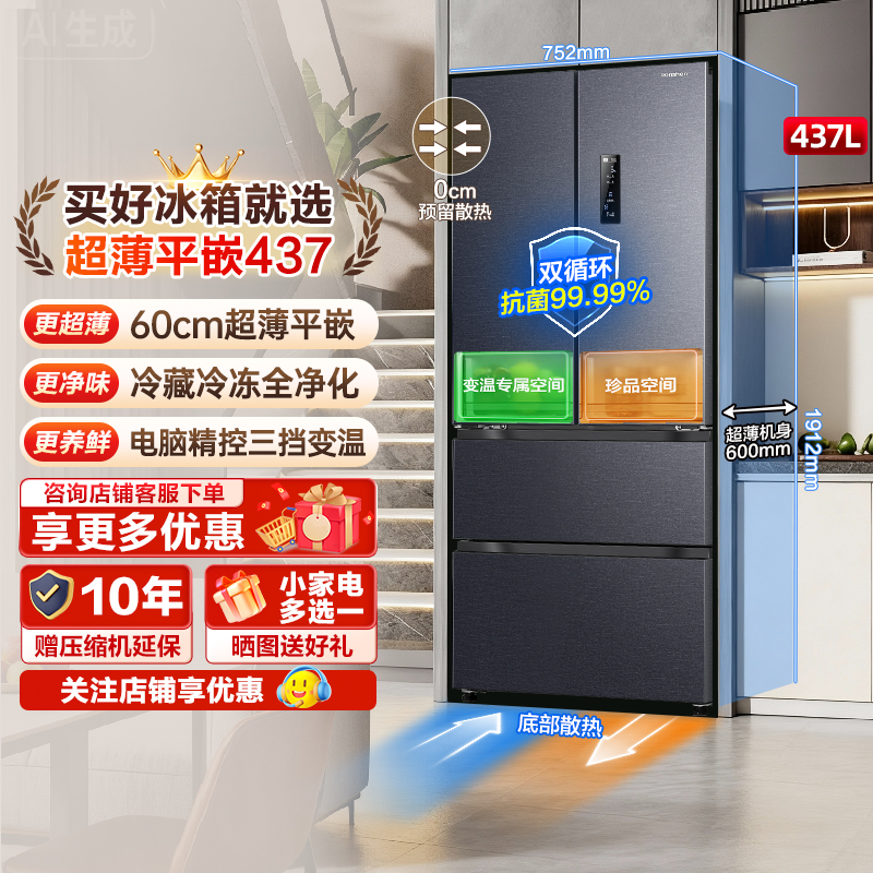 节能超薄437L家用嵌入式大容量