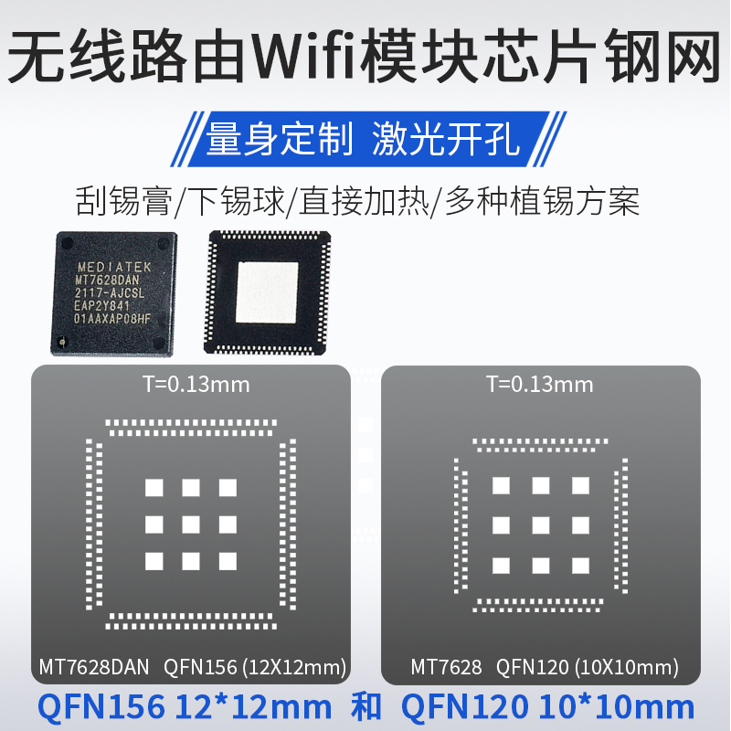 MT7628DAN QFN156 植锡网无线Wifi模块芯片MT7628 QFN120锡膏钢网