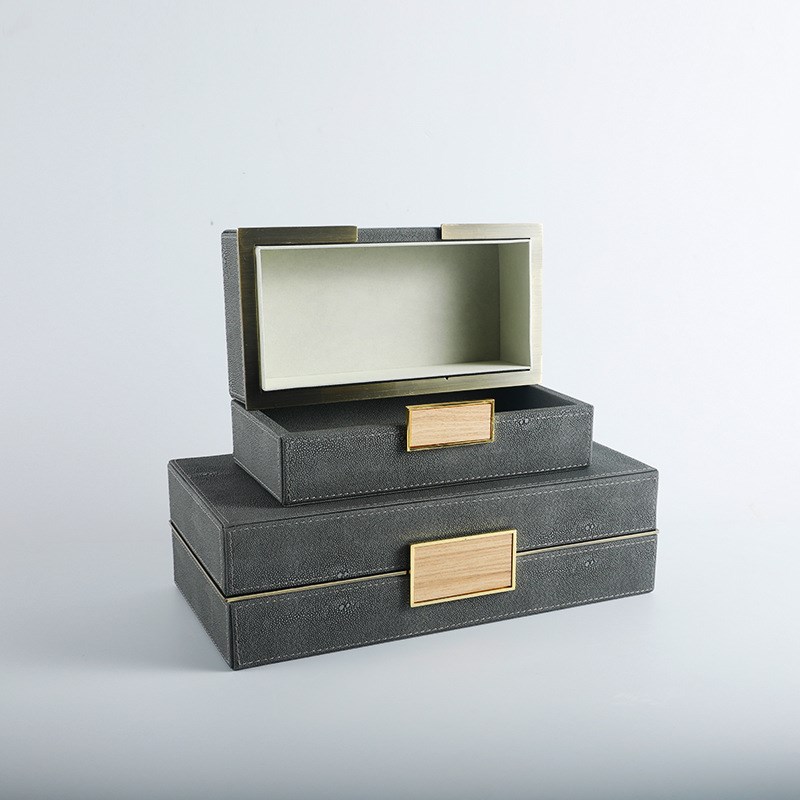 新中式木质皮革首饰收纳盒样板房间售楼处卧室梳妆台装饰品摆件
