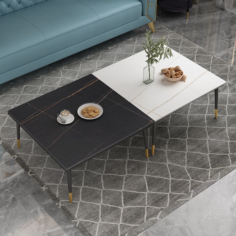 意式岩板茶几简约家用客厅铁艺子母茶几酒店别墅轻奢岩板茶几组合