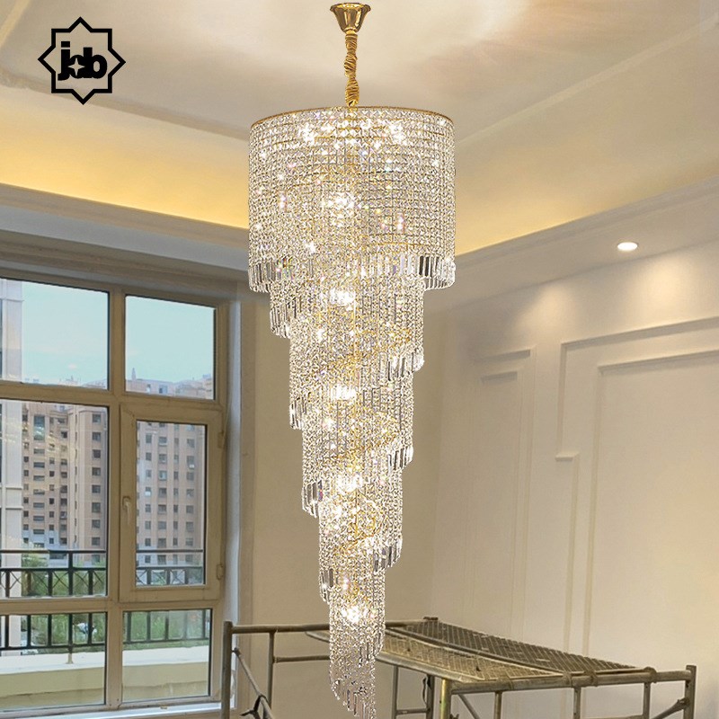豪华大气楼梯大吊灯长吊灯旋转别墅复式楼水晶灯奢华大气客厅吊灯