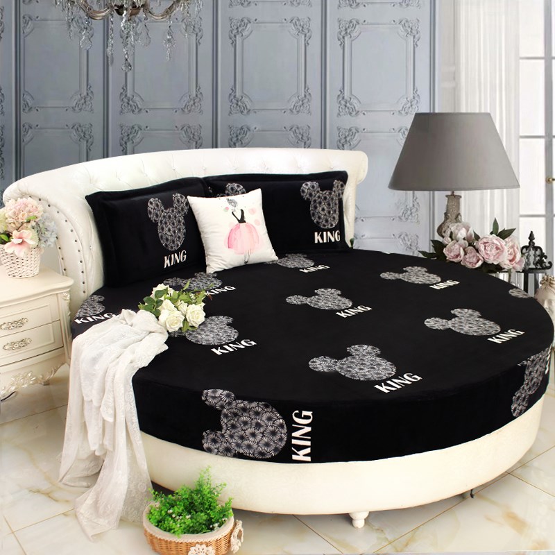 卡通保暖牛奶绒圆形床笠款裸睡保暖圆床席梦思保护套圆床套床垫