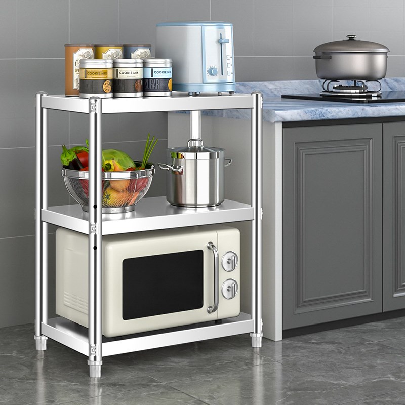 不锈钢厨房置物架落地多层微波炉烤箱收纳小架子家用储物货架锅架