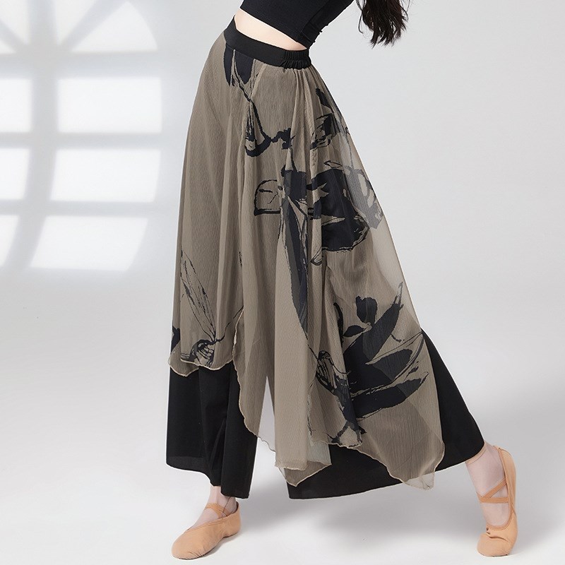 新中式国风阔腿裤裙裤多片不规则花色舞蹈松紧裤练功舞蹈服