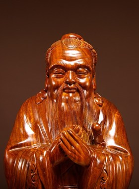 花梨木雕孔子摆件实木孔夫子圣人雕像学院开业庆典饰品教师节礼品