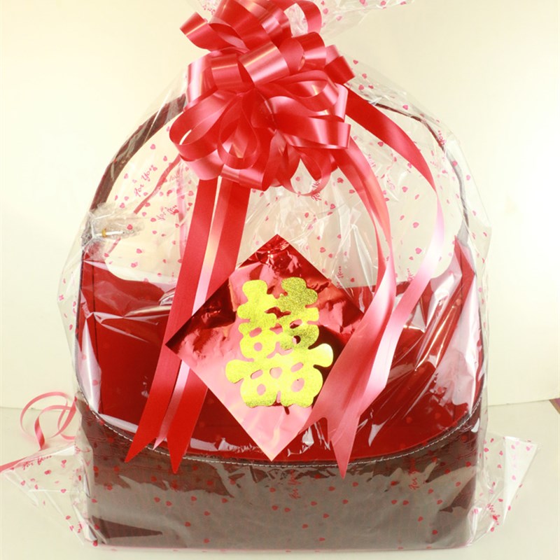 婚庆用品过大礼果篮手提藤编篮新年礼篮子含包装袋拉花提亲礼品篮