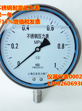 YTN150BF  全不锈钢耐震压力表  高温蒸汽专用压力表