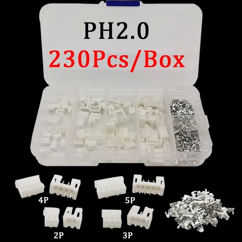 230pcs 40套 PH2.0 2P 3P 4P 5pin 2.0MM直针/胶壳/端子JST连接器