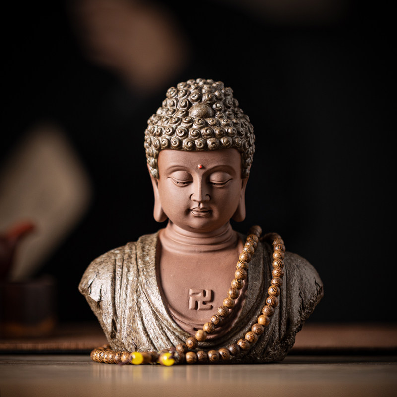 中式禅意陶瓷释迦摩尼半身像佛头家居玄关博古架装饰鱼缸佛像摆件