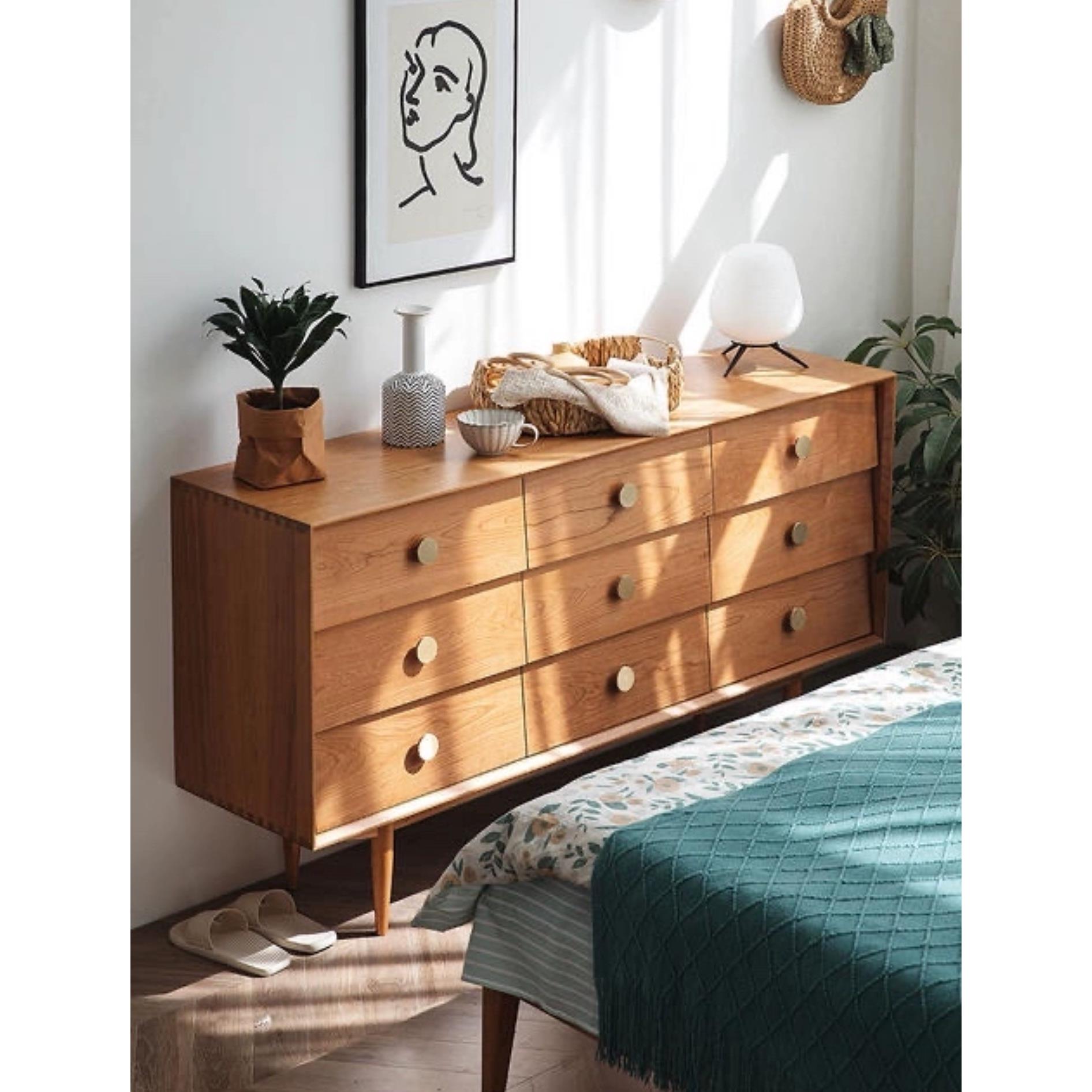 樱桃木无辅材山丘九斗柜实木斗柜卧室客厅餐厅收纳柜内衣柜原木风