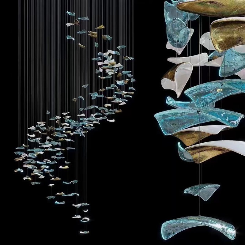 酒店大堂艺术吊灯多彩瓦片工程灯具宴会厅大厅装饰灯售楼部沙盘灯